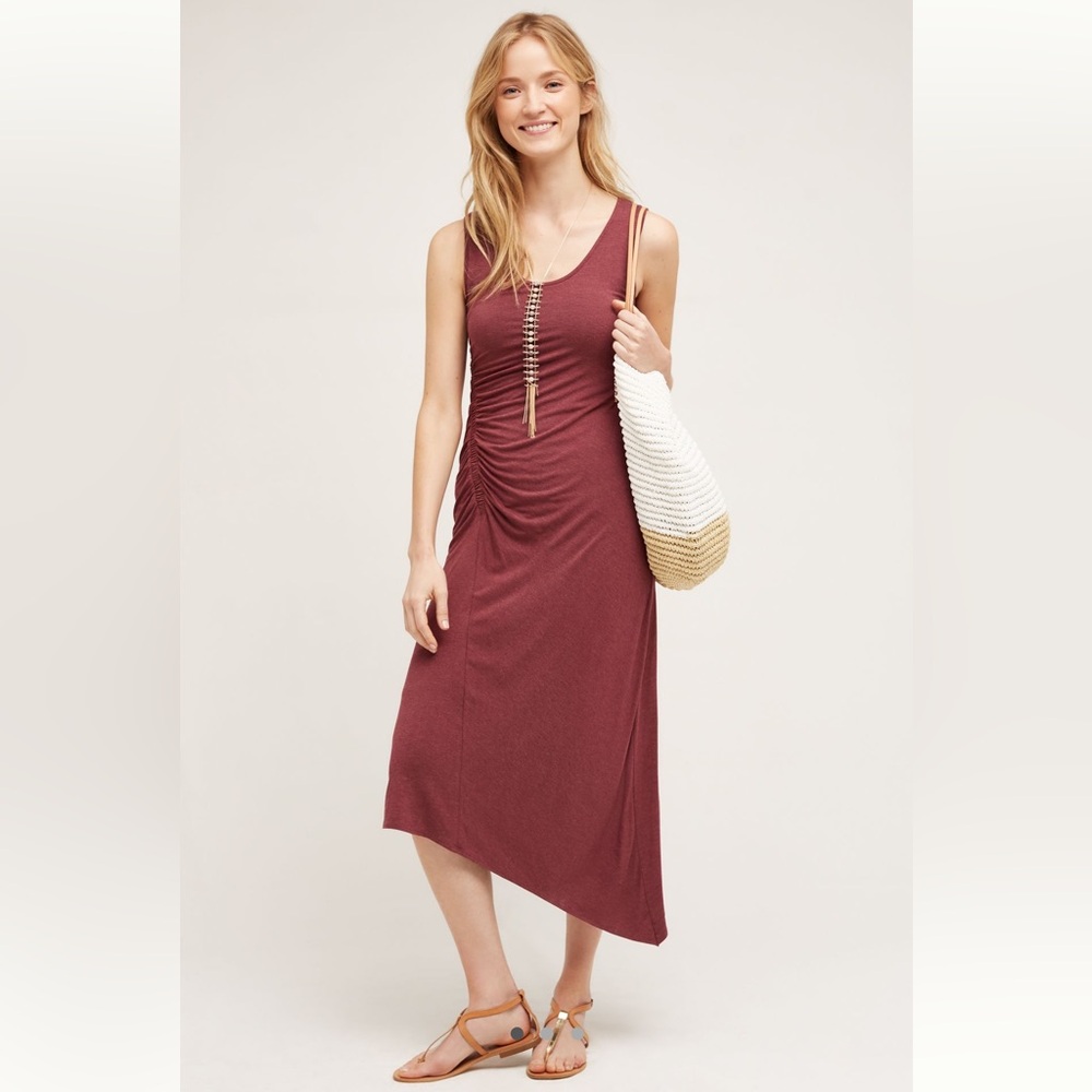 Maeve for Anthro Wine Skewed Knit Midi Dress